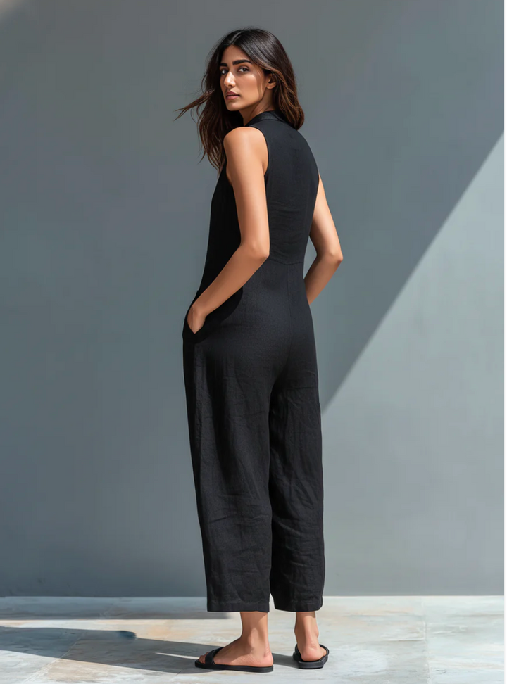 Reina | Ärmelloser Jumpsuit aus Leinenmischung