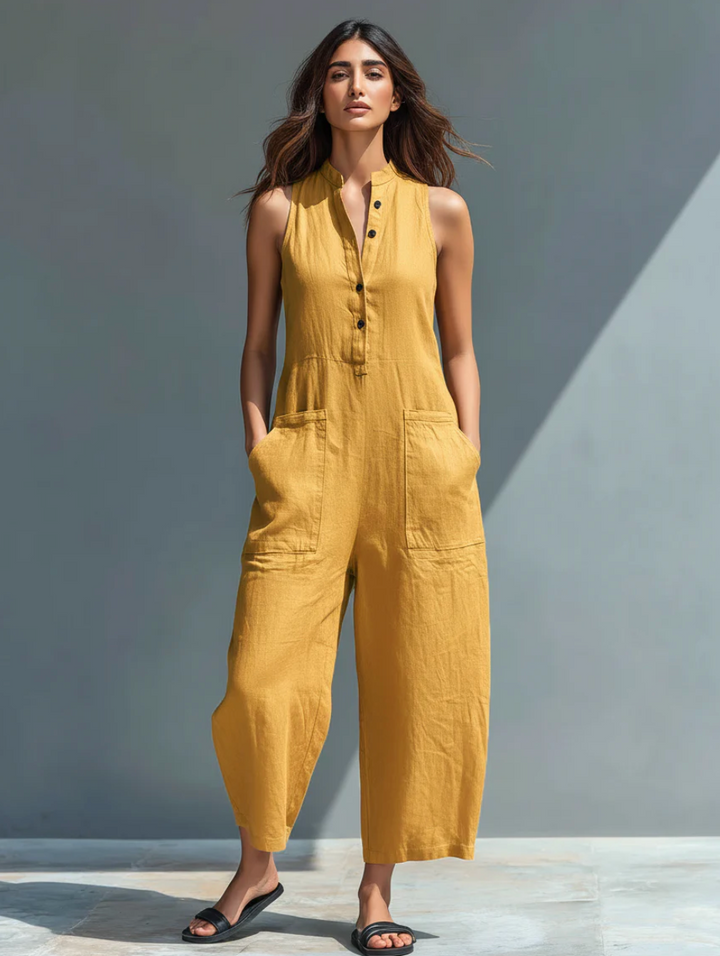 Reina | Ärmelloser Jumpsuit aus Leinenmischung