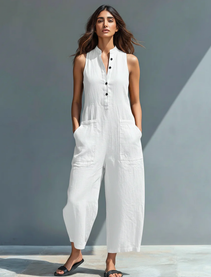 Reina | Ärmelloser Jumpsuit aus Leinenmischung