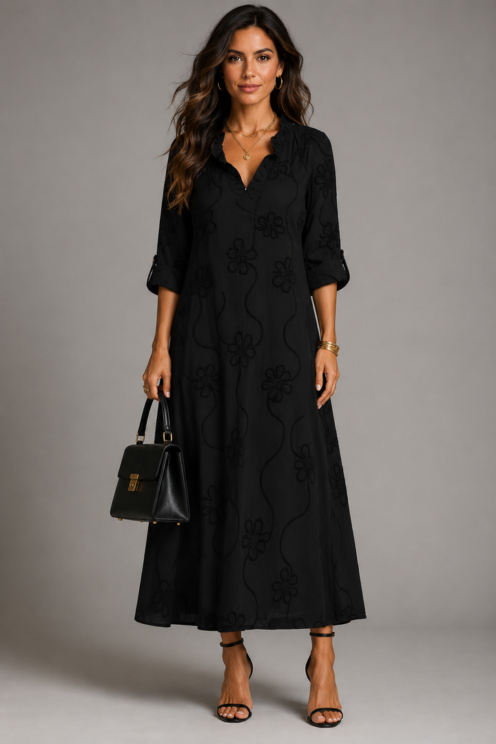 Robin | Vestido midi com bordado floral
