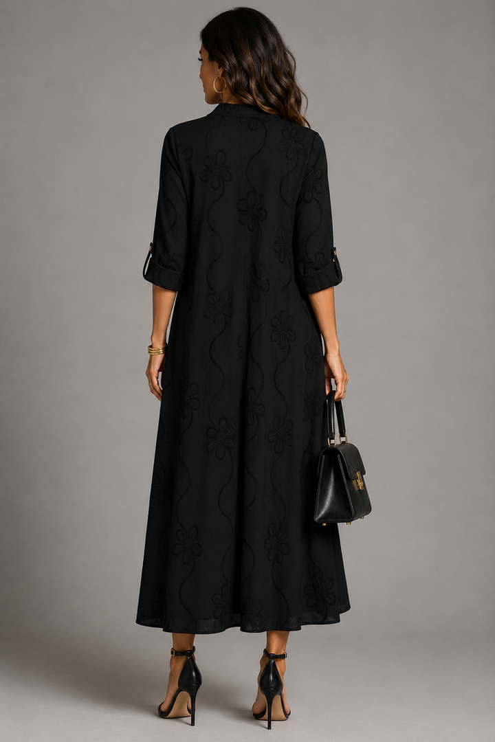 Robin | Vestido midi com bordado floral