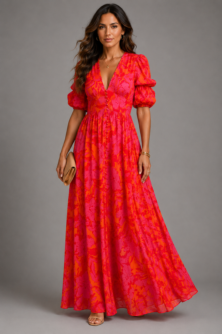 Suze | Bedrucktes Maxikleid mit V-Ausschnitt