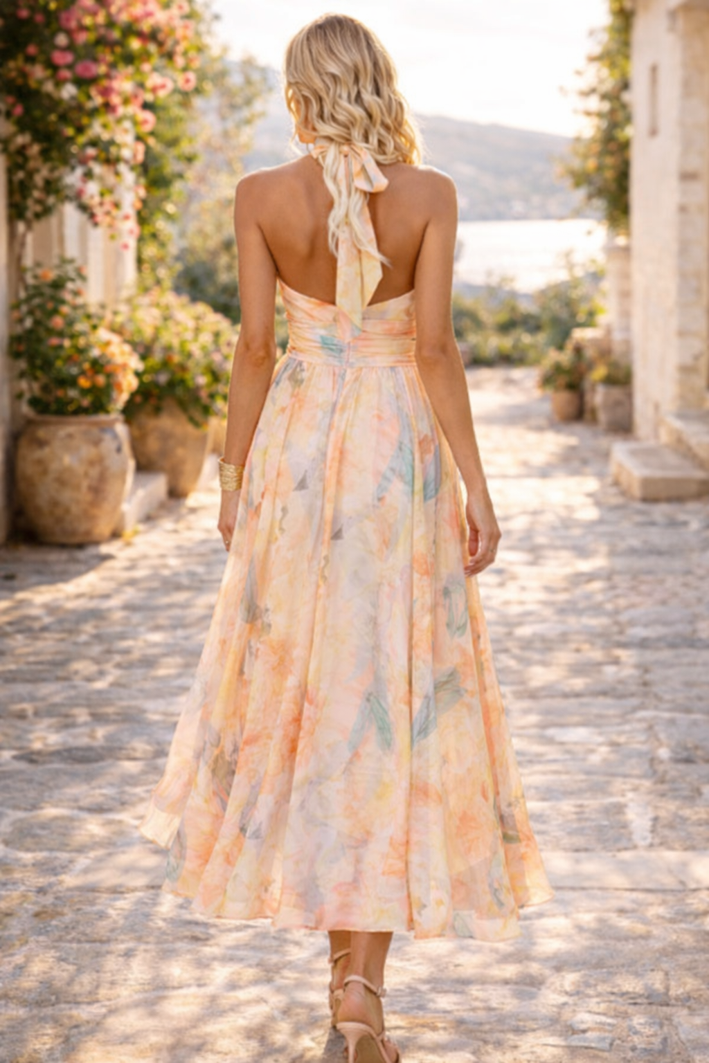 Johanna | Robe longue dos nu à imprimé floral