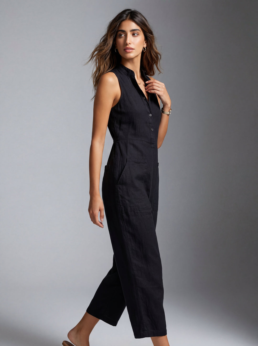 Reina | Ärmelloser Jumpsuit aus Leinenmischung