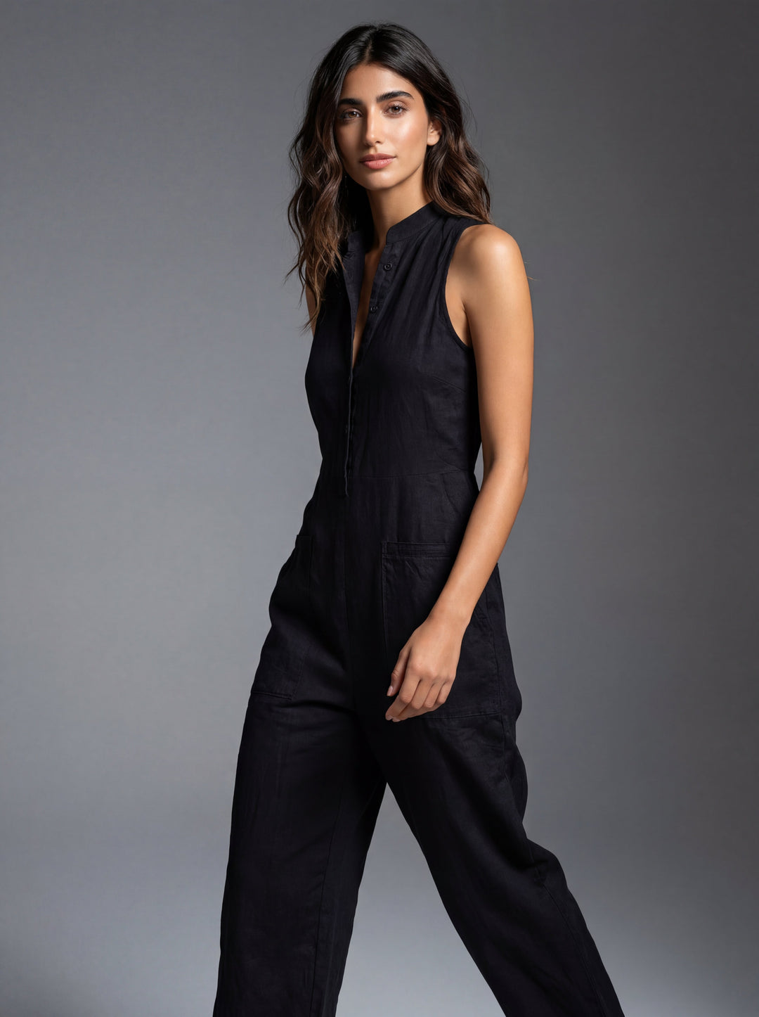 Reina | Ärmelloser Jumpsuit aus Leinenmischung