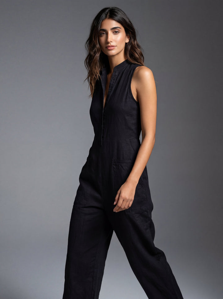 Reina | Ärmelloser Jumpsuit aus Leinenmischung