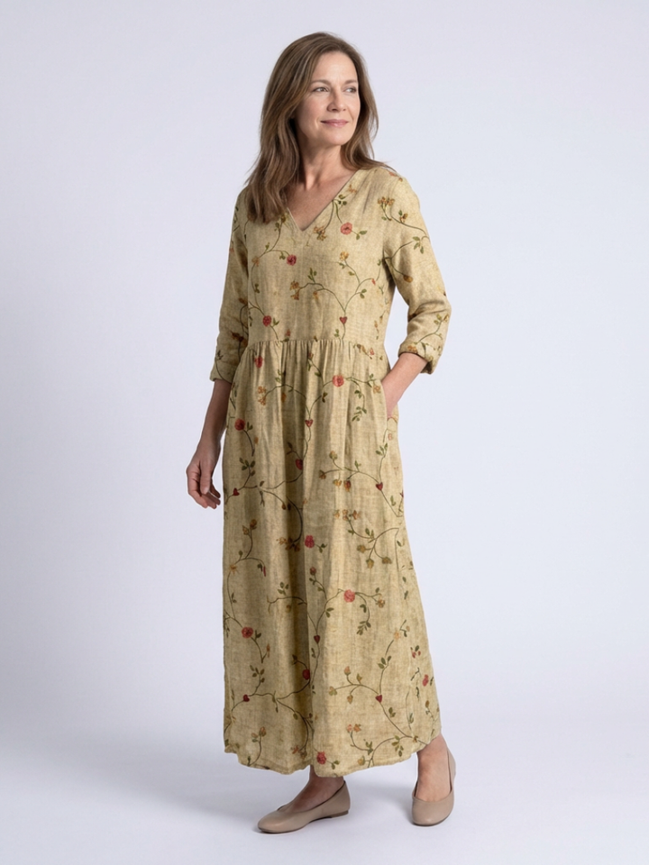 Nynke | Robe longue fleurie à col en V