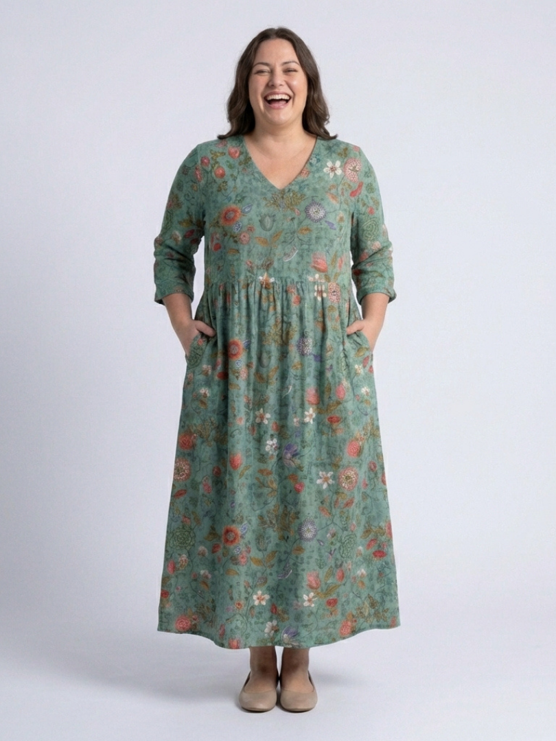 Nynke | Robe longue fleurie à col en V