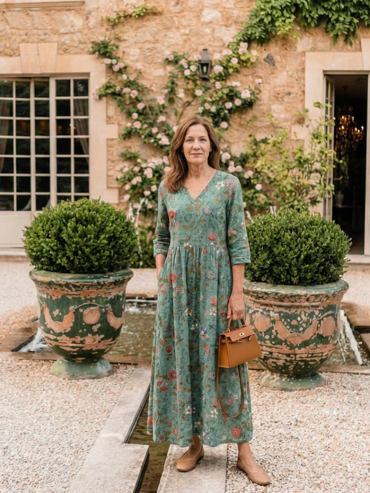 Nynke | Robe longue fleurie à col en V