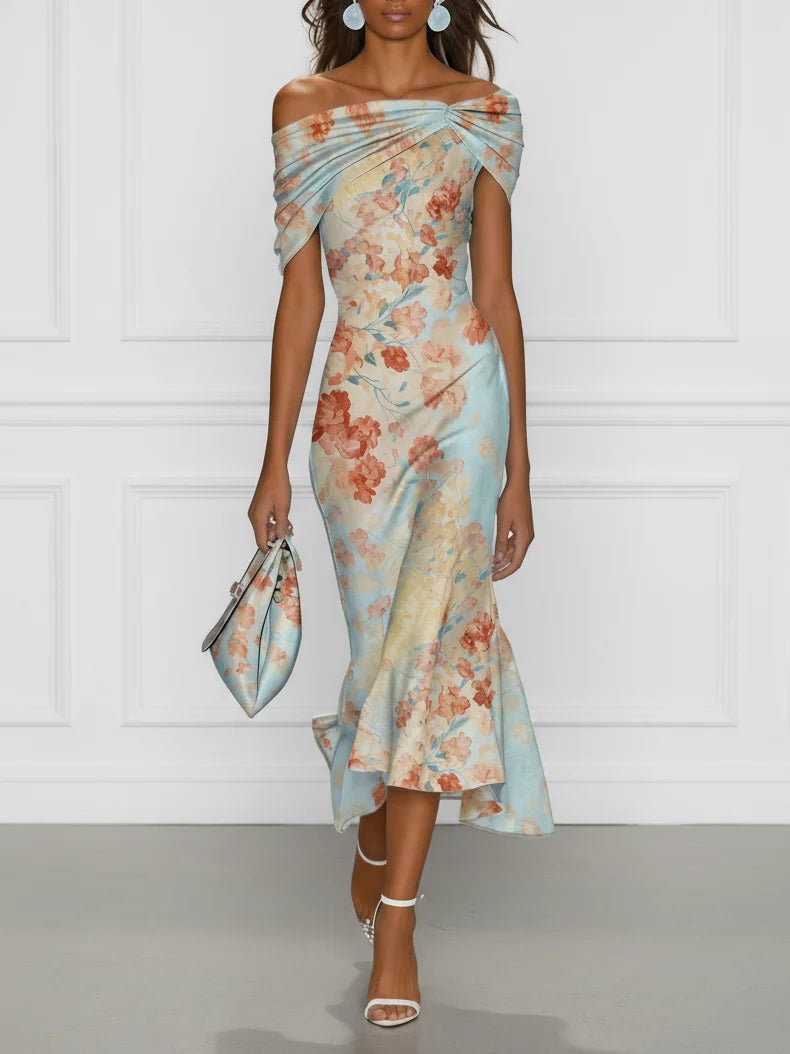 Trude | Off-Shoulder Bloemen Midi-jurk