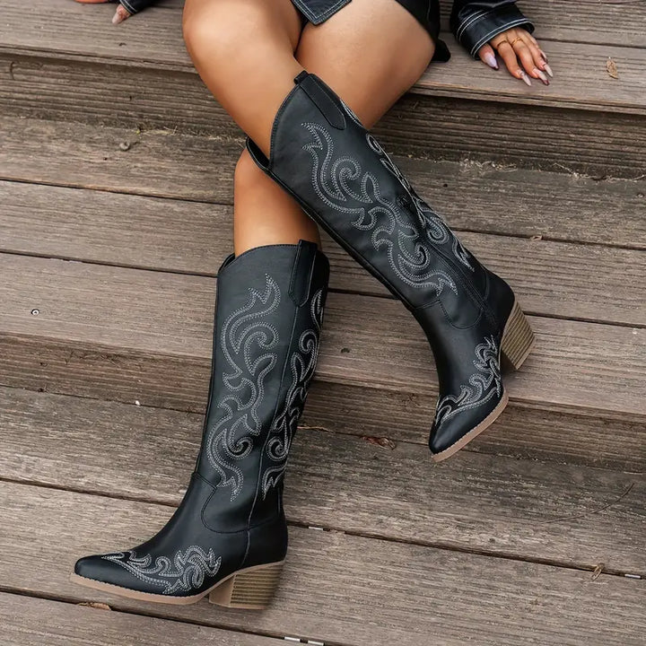 Reina | Hohe Cowboystiefel mit Ziernähten