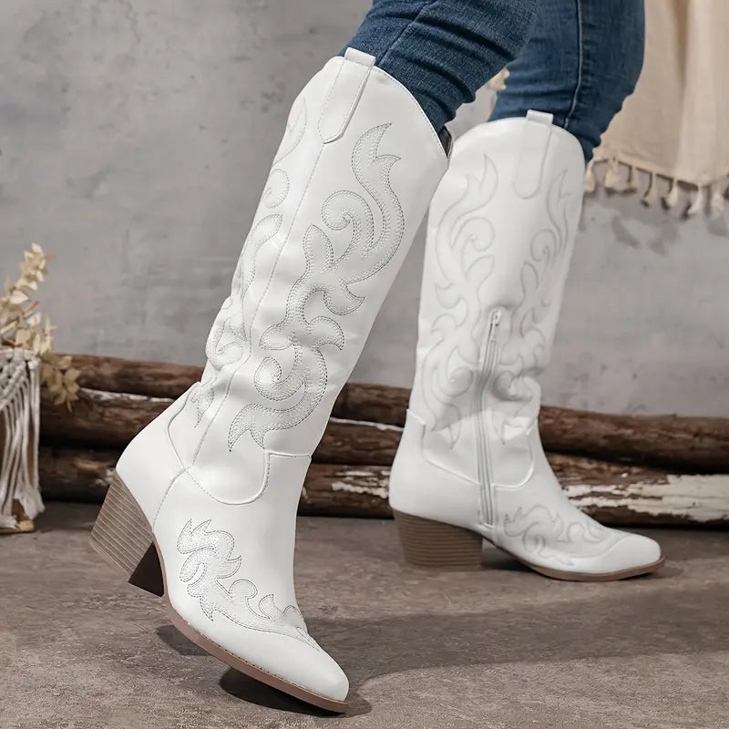 Reina | Hohe Cowboystiefel mit Ziernähten
