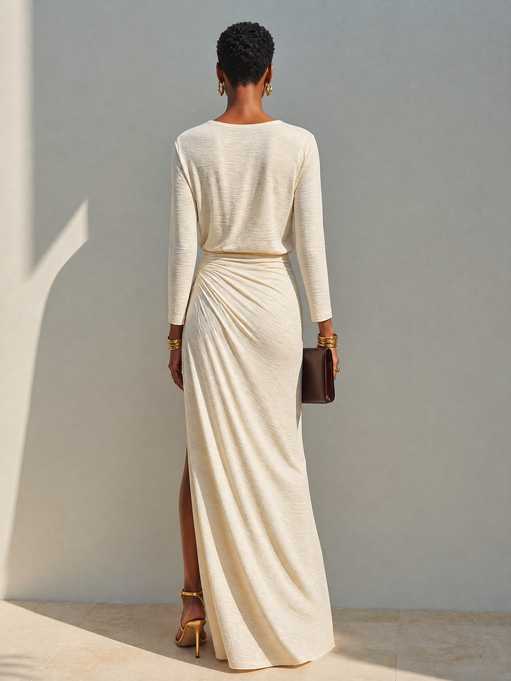 Guusje | Robe longue drapée avec fente