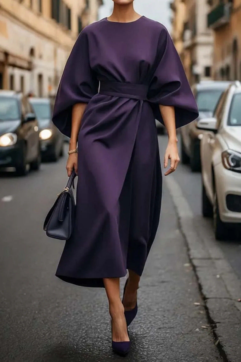 Lise | Robe midi structurée à manches ballon