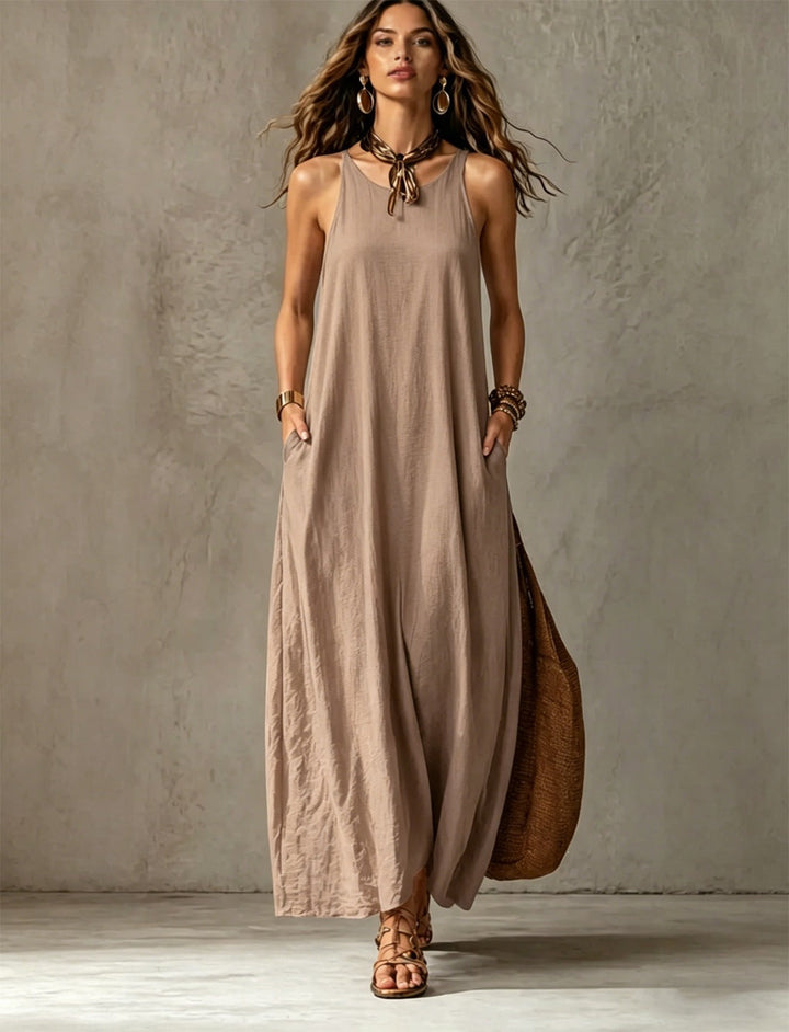 Sanne | Vestido maxi minimalista com bolsos