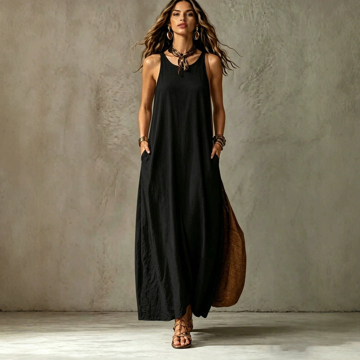 Sanne | Vestido maxi minimalista com bolsos