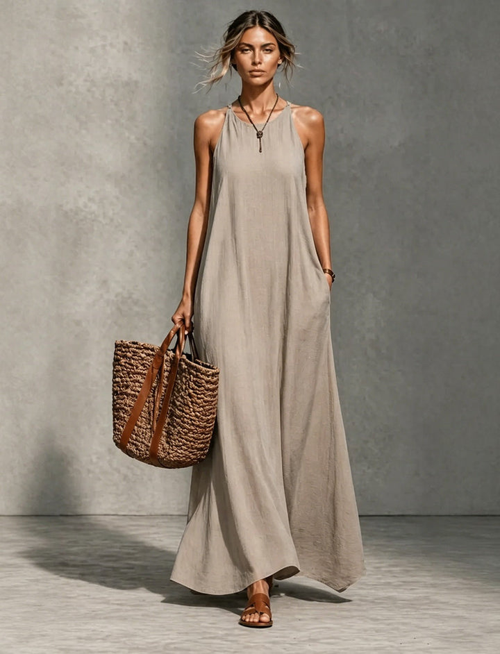 Sanne | Vestido maxi minimalista com bolsos