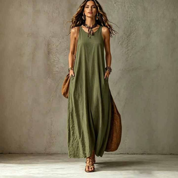 Sanne | Vestido maxi minimalista com bolsos