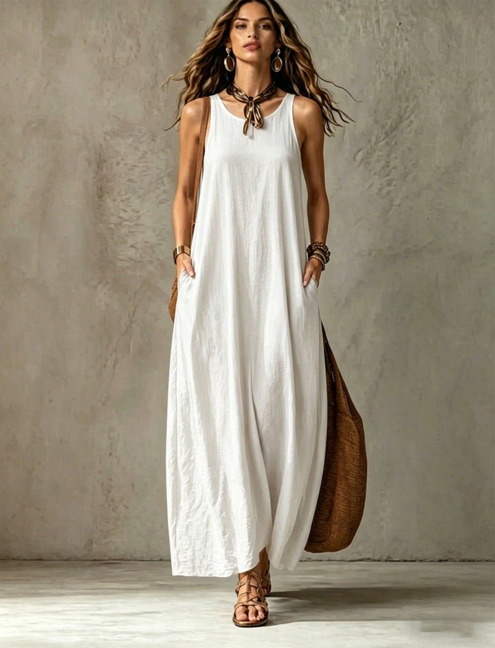 Sanne | Vestido maxi minimalista com bolsos