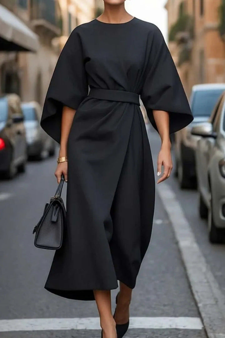 Lise | Robe midi structurée à manches ballon