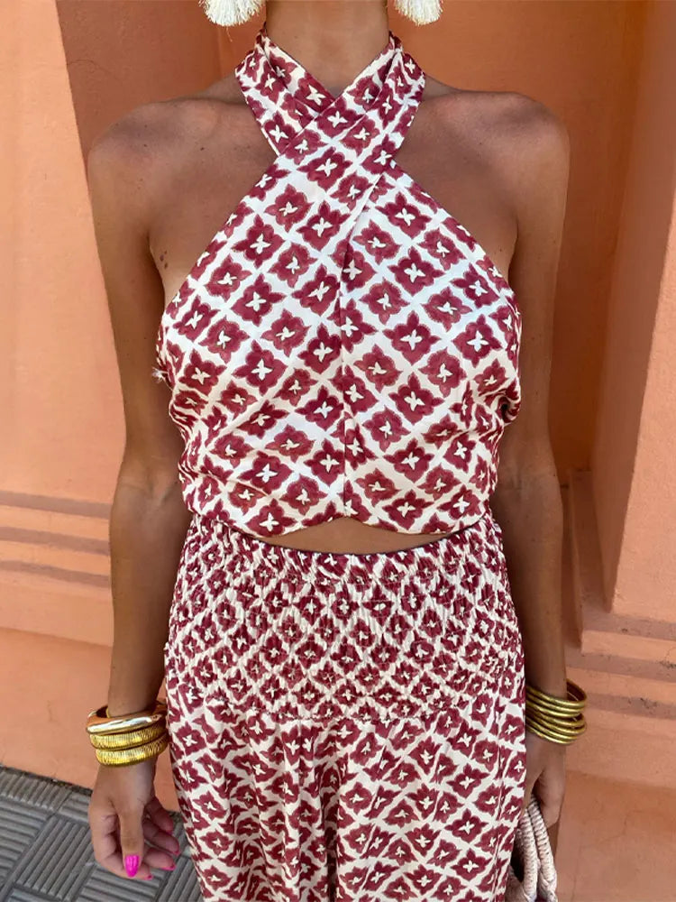 Jantine | Conjunto estampado de duas peças com decote halter