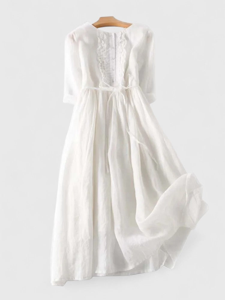 Willemijn | Vestido midi de mistura de linho com folhos