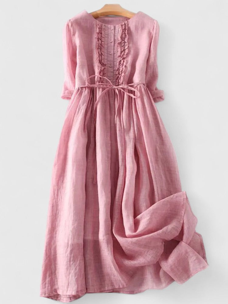 Willemijn | Vestido midi de mistura de linho com folhos