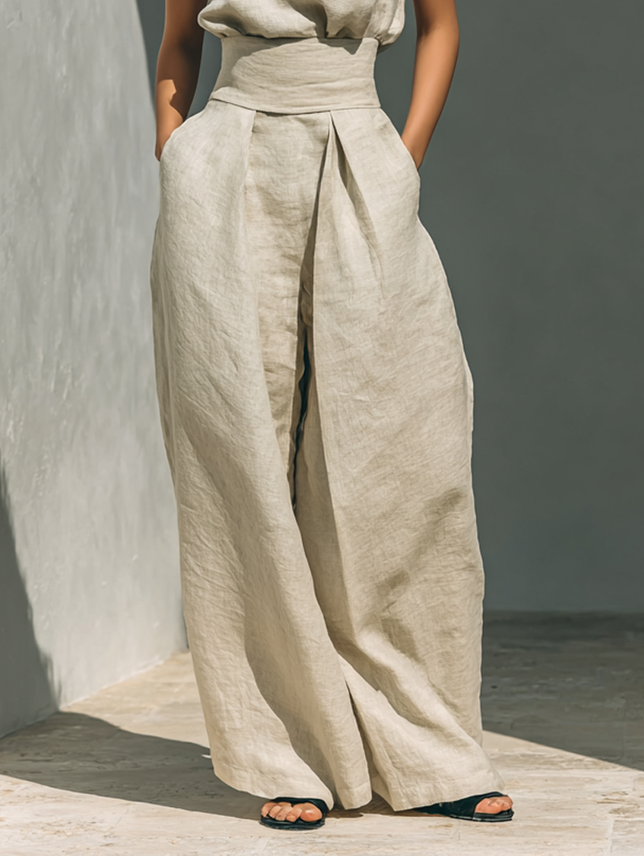 Fenna | Ensemble coordonné en mélange de lin avec pantalon large