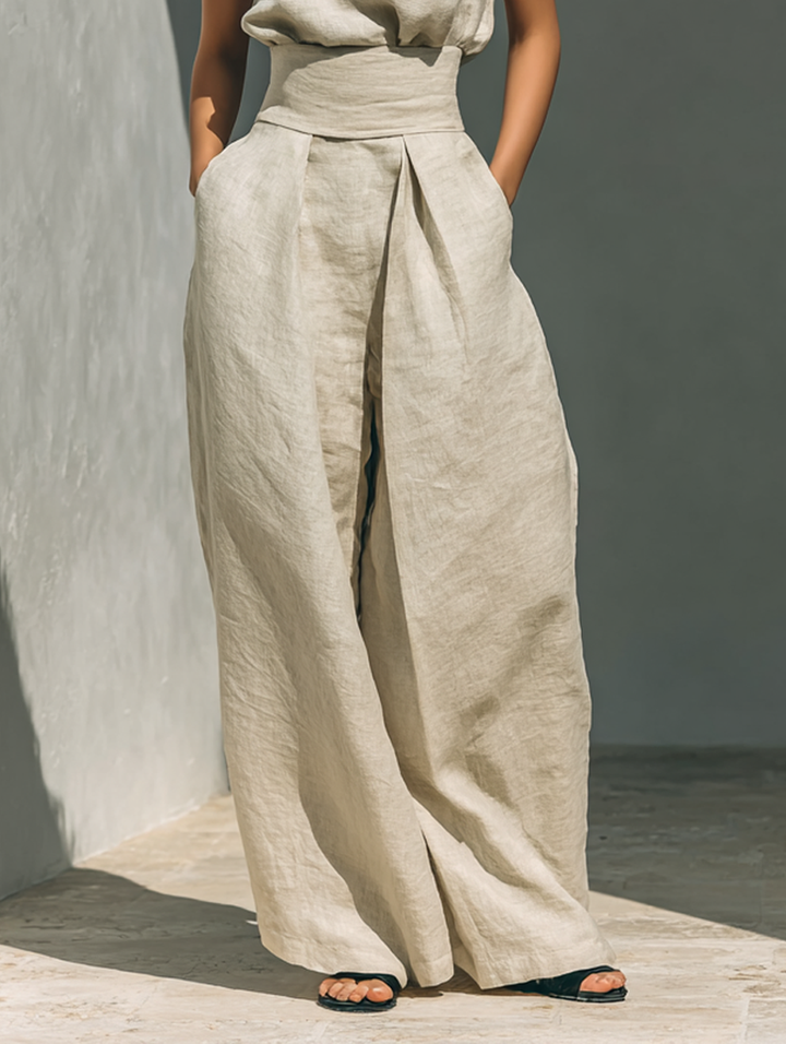 Fenna | Ensemble coordonné en mélange de lin avec pantalon large