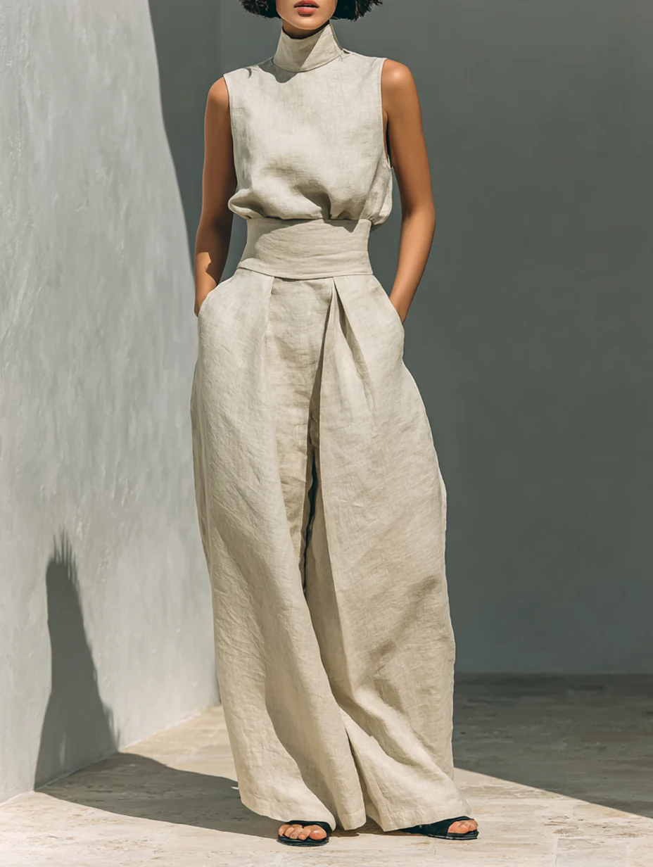 Fenna | Ensemble coordonné en mélange de lin avec pantalon large