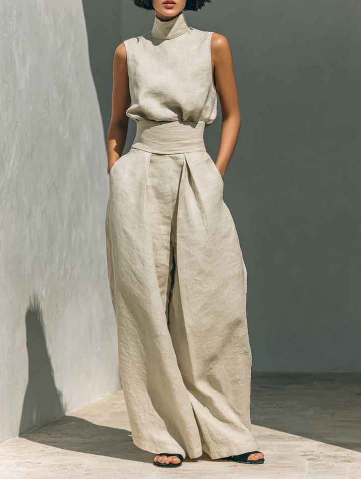 Fenna | Ensemble coordonné en mélange de lin avec pantalon large