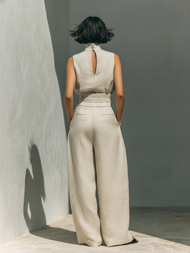 Fenna | Ensemble coordonné en mélange de lin avec pantalon large