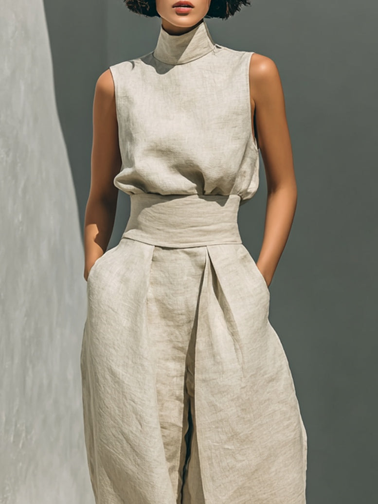 Fenna | Ensemble coordonné en mélange de lin avec pantalon large