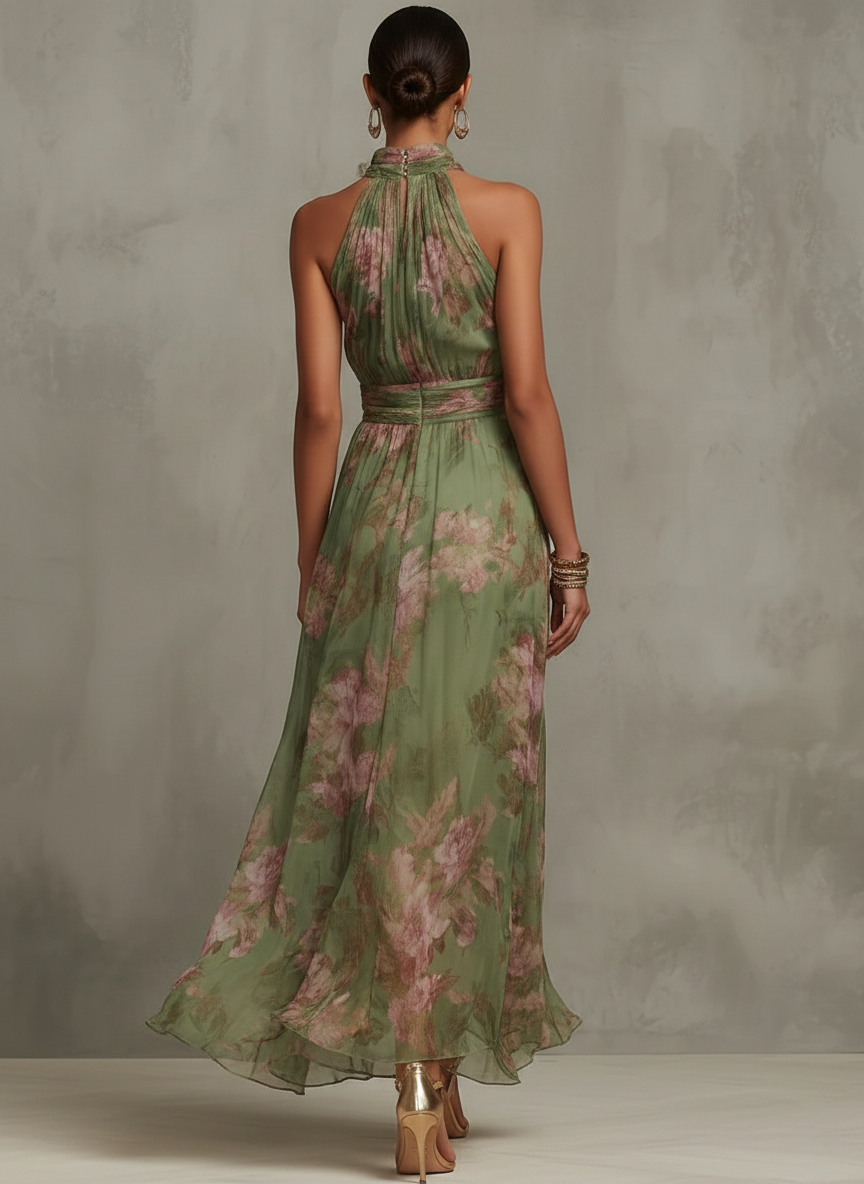 Grietje | Chiffon-Maxikleid mit Neckholder und Blumen