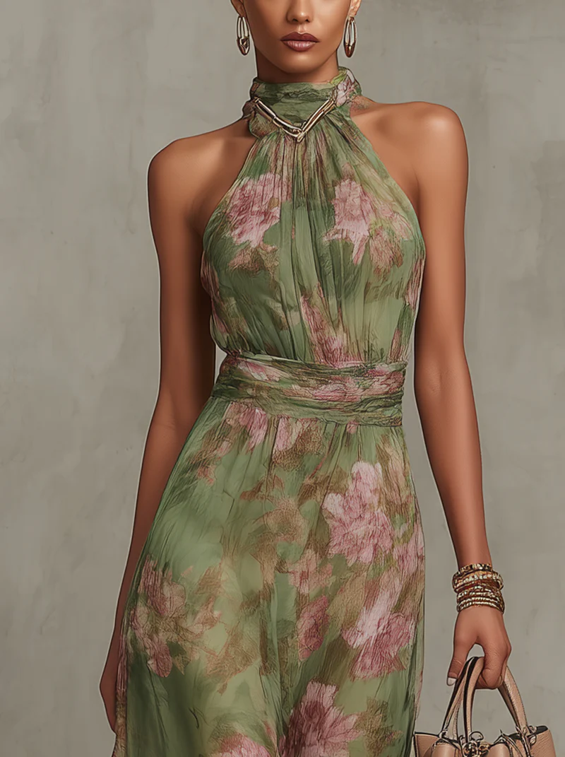Grietje | Chiffon-Maxikleid mit Neckholder und Blumen