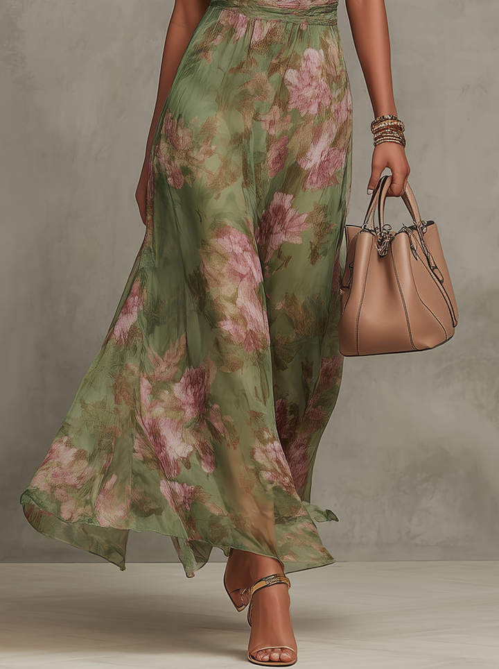 Grietje | Chiffon-Maxikleid mit Neckholder und Blumen
