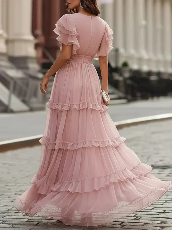 Katrien | Robe longue plissée à volants