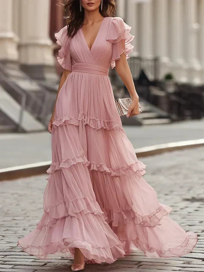 Katrien | Robe longue plissée à volants
