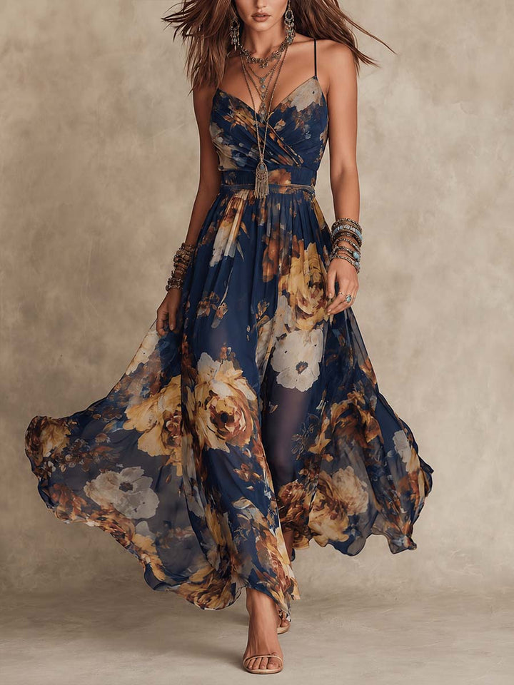 Cato | Vestido maxi de chiffon com flores
