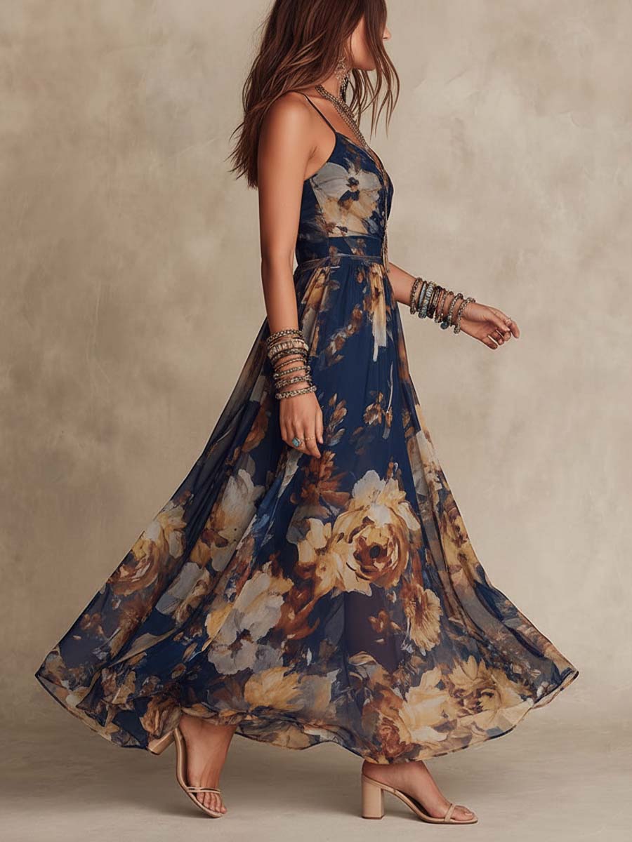 Cato | Vestido maxi de chiffon com flores