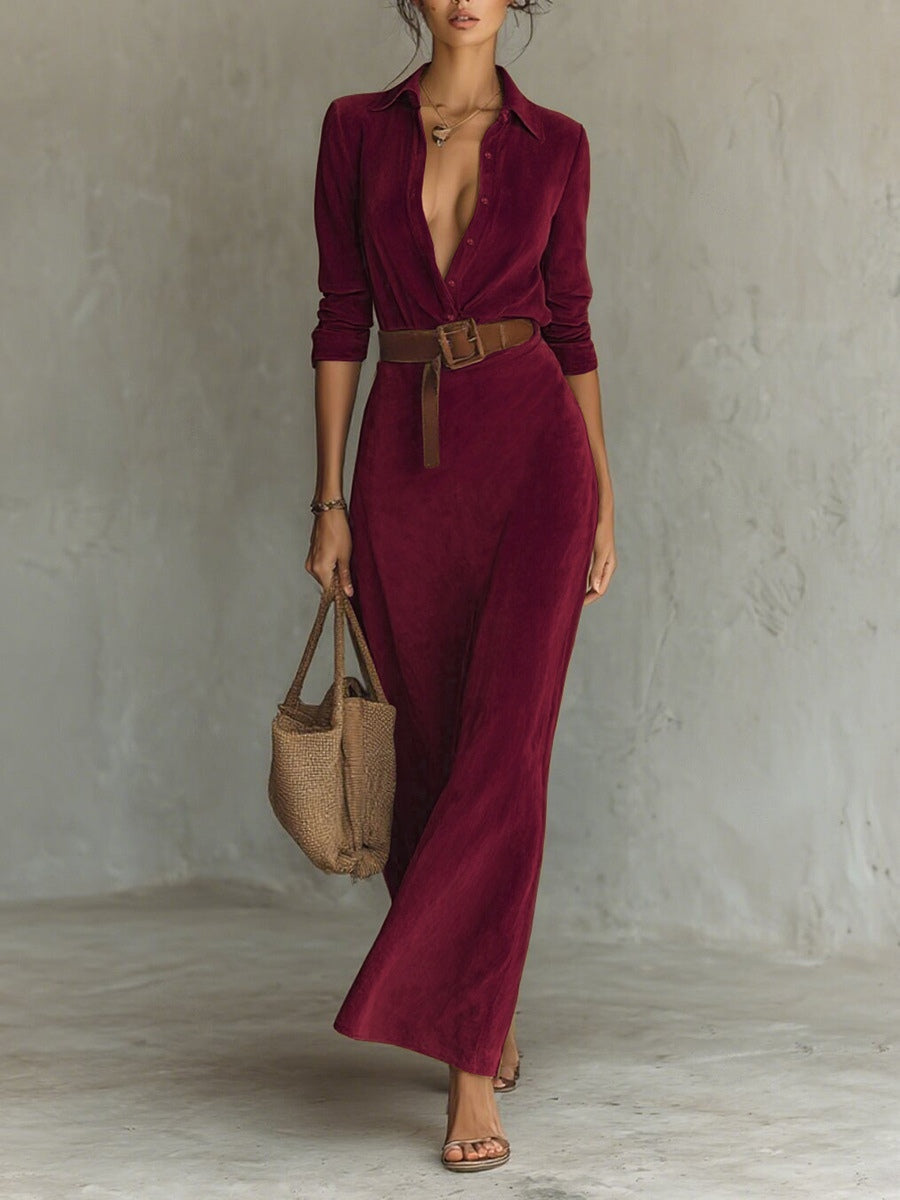 Sofie | Wildleder-Maxikleid mit Knopfleiste