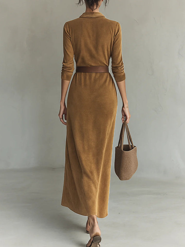 Sofie | Wildleder-Maxikleid mit Knopfleiste