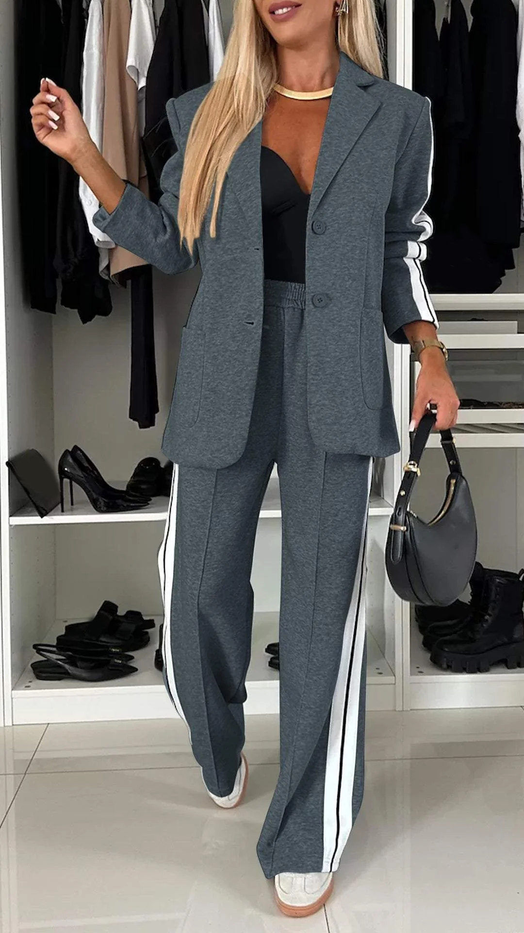 Geeske | Pantalon large avec bande sportive