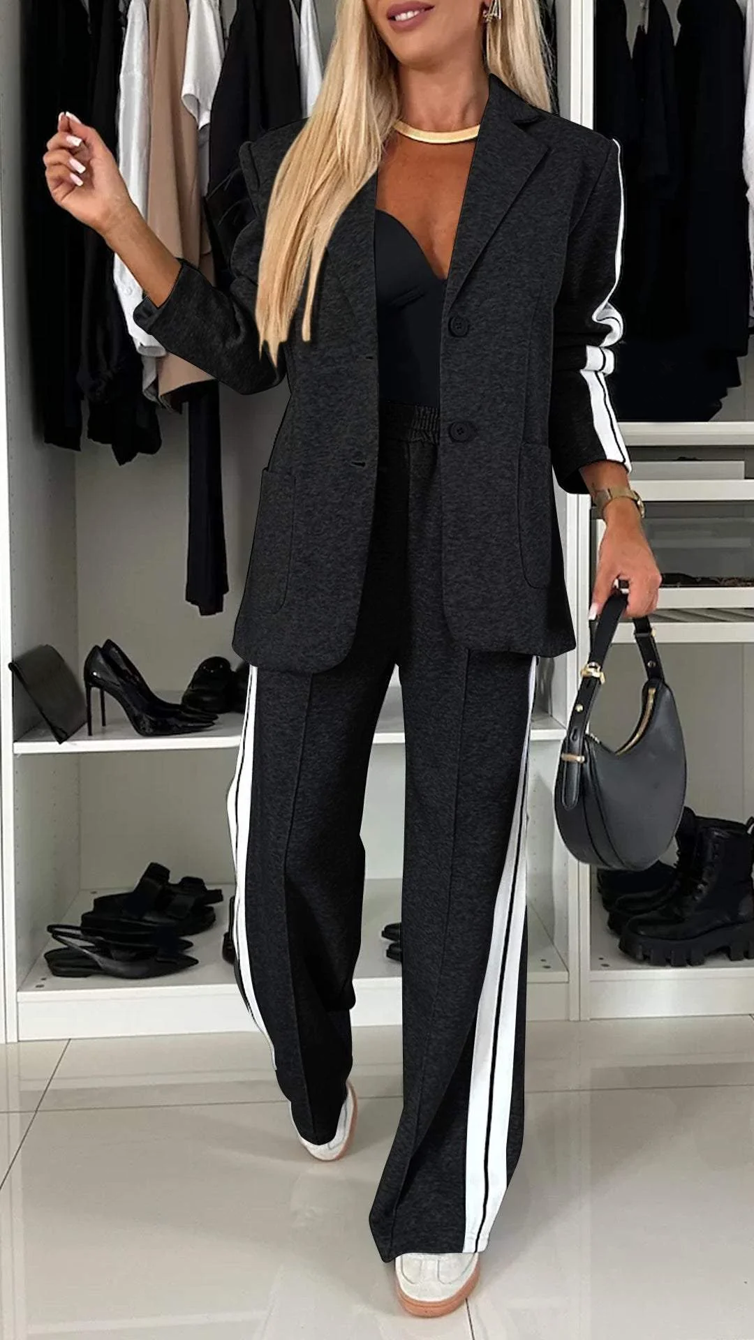 Geeske | Pantalon large avec bande sportive