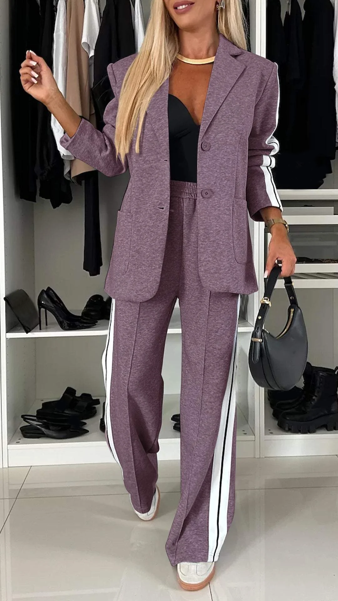 Geeske | Pantalon large avec bande sportive