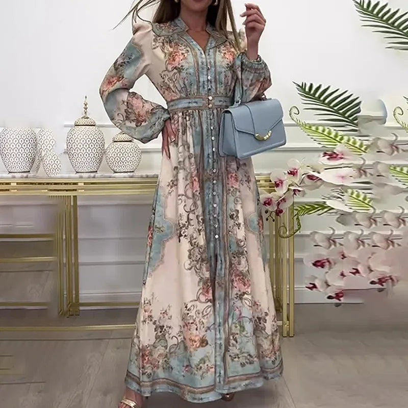 Charlotte | Vintage Bloemen Maxi-jurk met A-lijn
