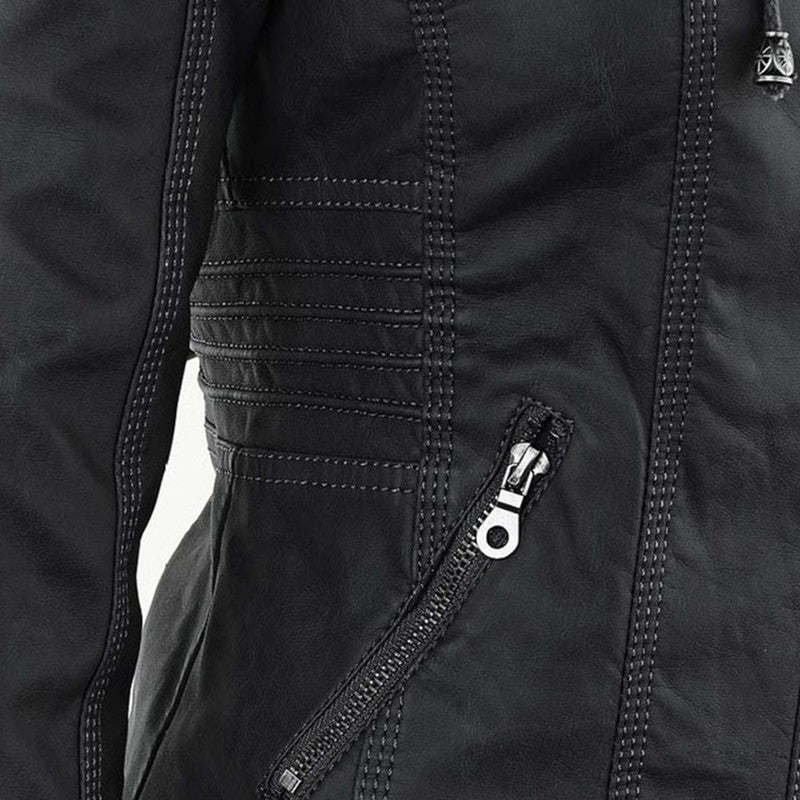 Monica | Veste en cuir matelassée à capuche
