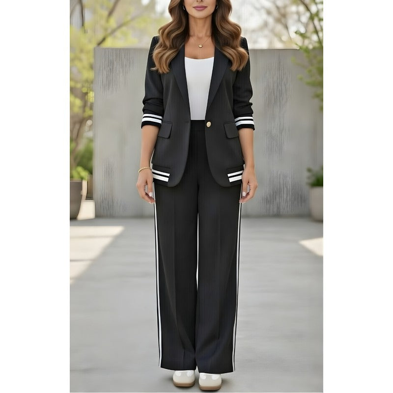 Simone | Gestructureerde Blazer met Wijde Broek
