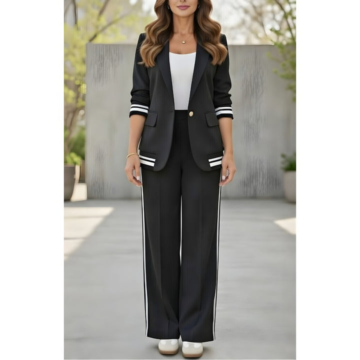 Simone | Gestructureerde Blazer met Wijde Broek