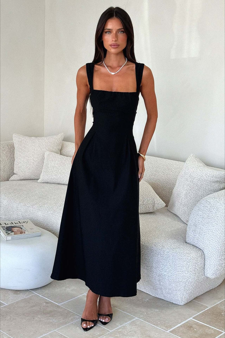 Renske | Vestido midi cintado com decote quadrado